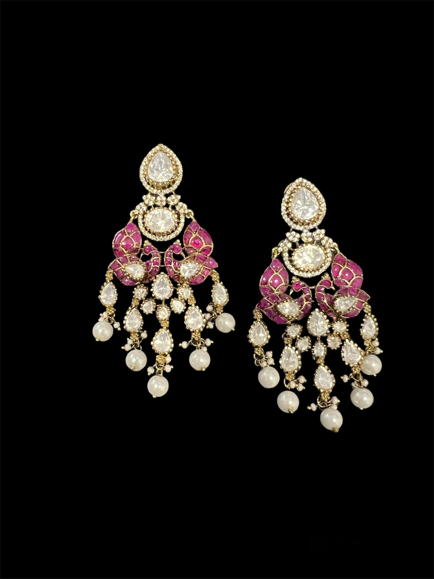 Kundan Moissanite Danglers with Peacock Motifs