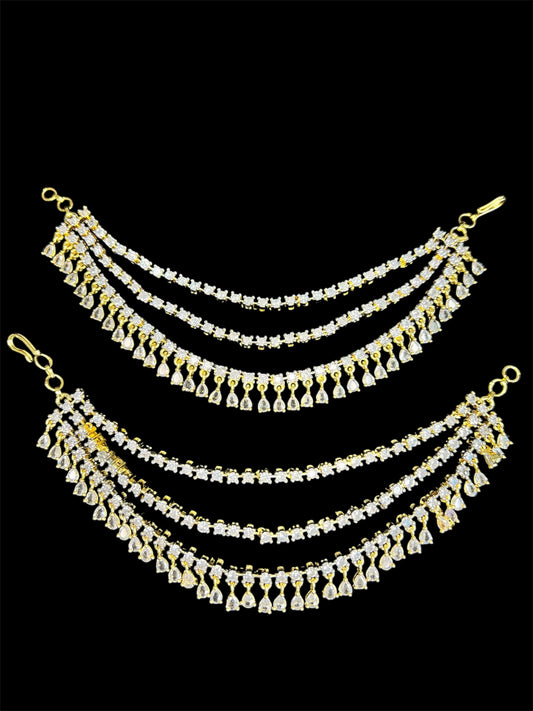 Three layer diamond look ear chains